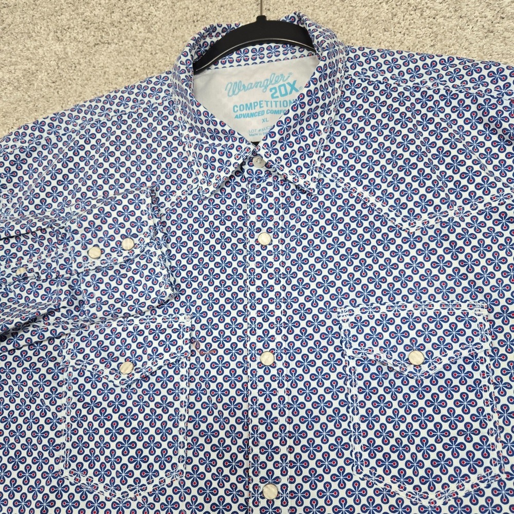Wrangler 20x Competition pearl snap L/S blue red‎ geometric print western men XL